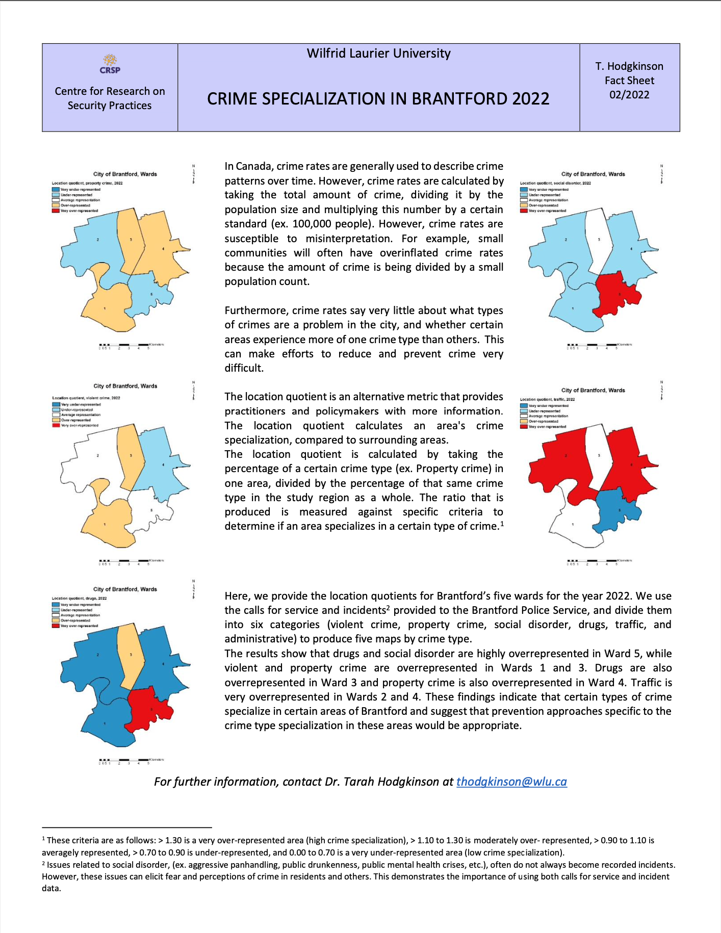 A fact sheet with information on crime in Brantford, Ontario