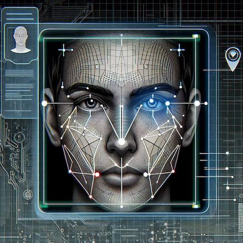 A detailed illustration of facial recognition software in action